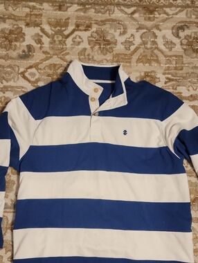 Izod Saltwater Striped Polo in Blue and Cream